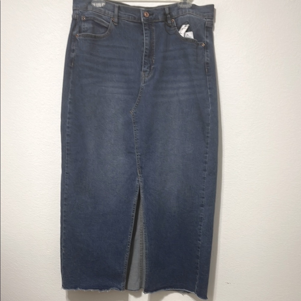 Nicole Miller Jean Skirt with Raw Hem Front Slit Size 10 NWT